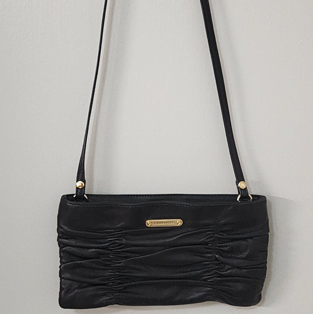 MICHAEL KORS Black Leather Crossbody Ripple Design Purse.  10" x 5".   NWOTS.